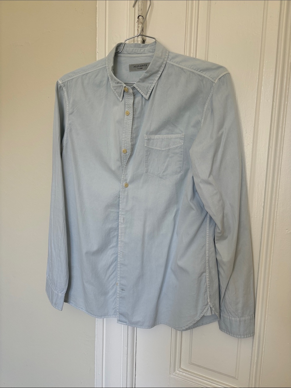 All Saints Pale Blue Long-Sleeve Button-Down Shirt